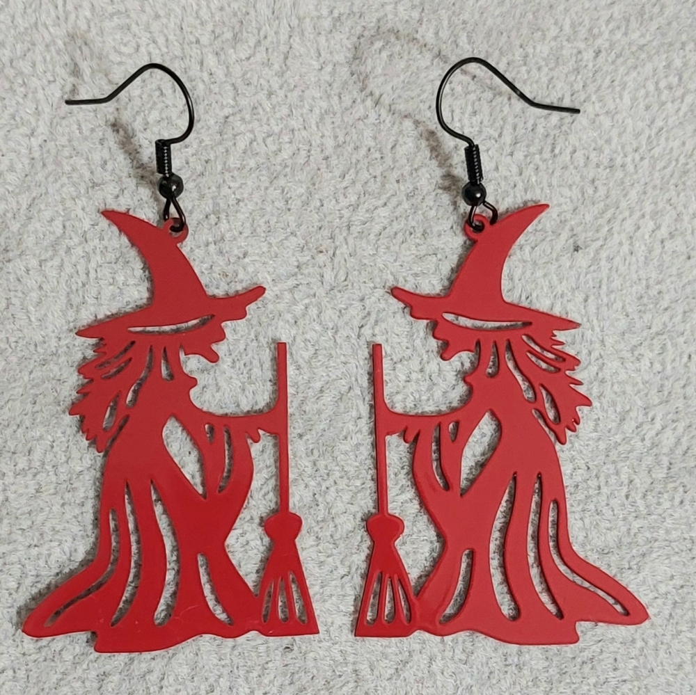 Hocus Pocus Wicked Witch Red Metal Earrings